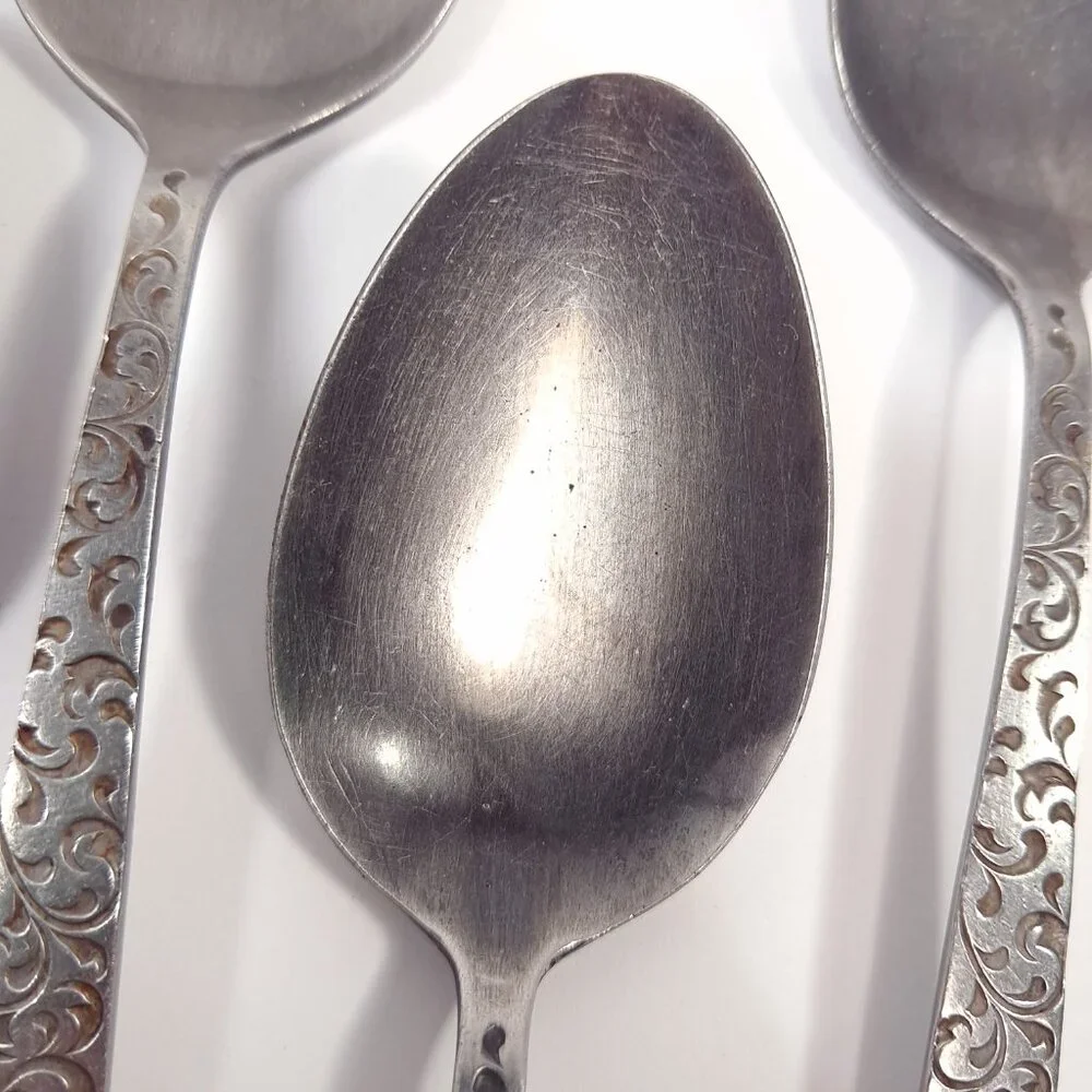 Vintage CORSICAN Modern place spoon set 5 Stainless steel Japan filigree scroll‎
